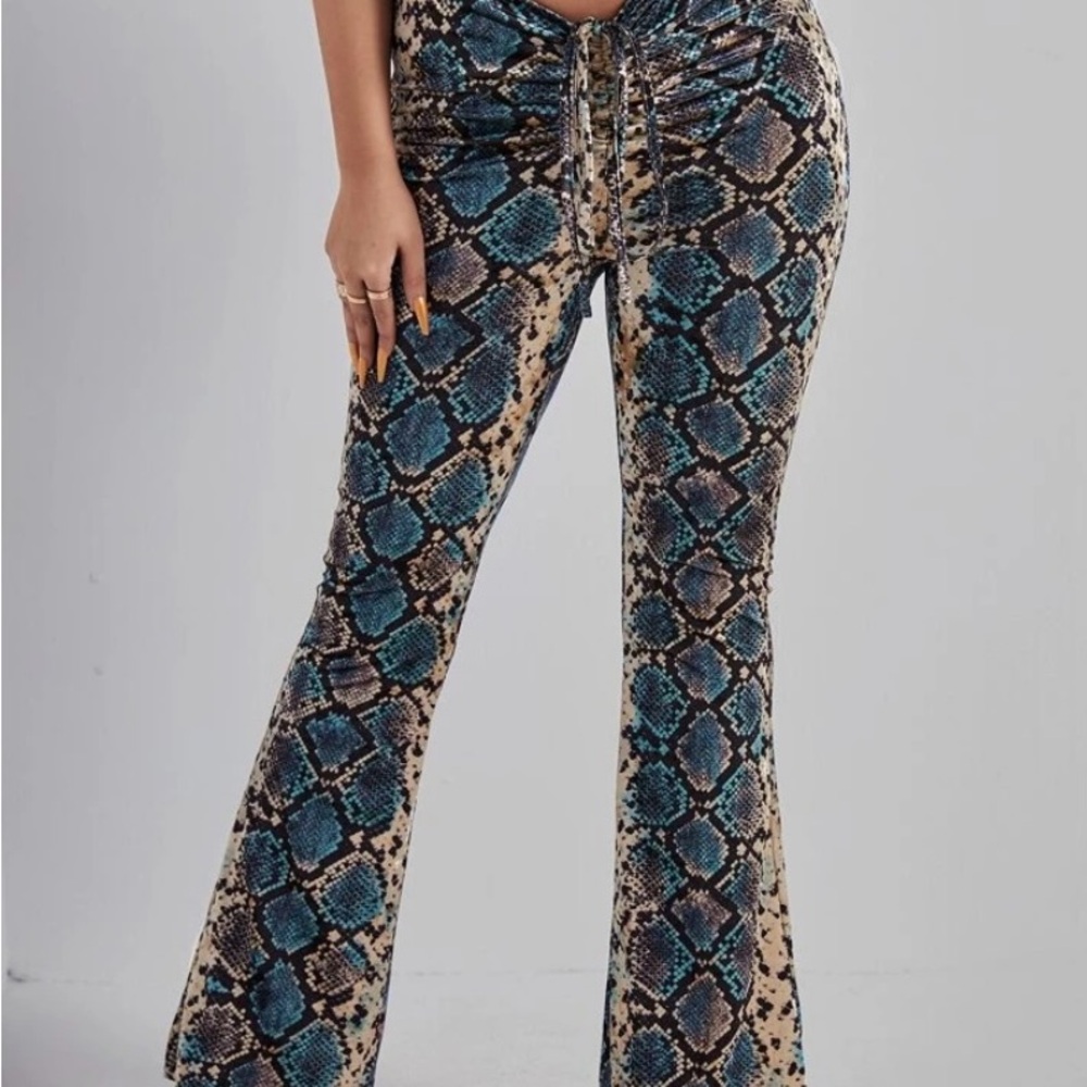 Snake print velvet flare bell bottoms
